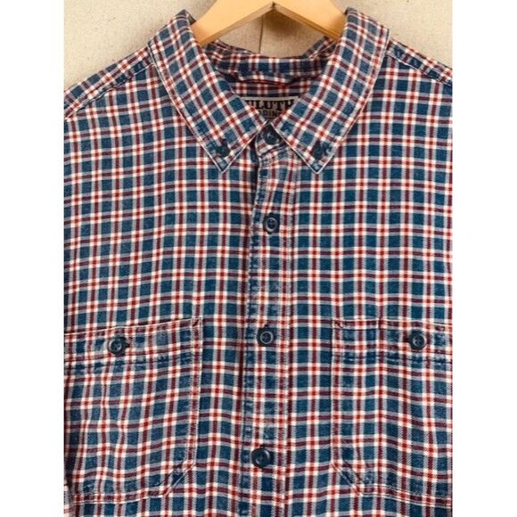 Duluth Trading Co Men's XL Tall Red & Blue Plaid Short Sleeve Button-Up Shirt - Picture 4 of 9